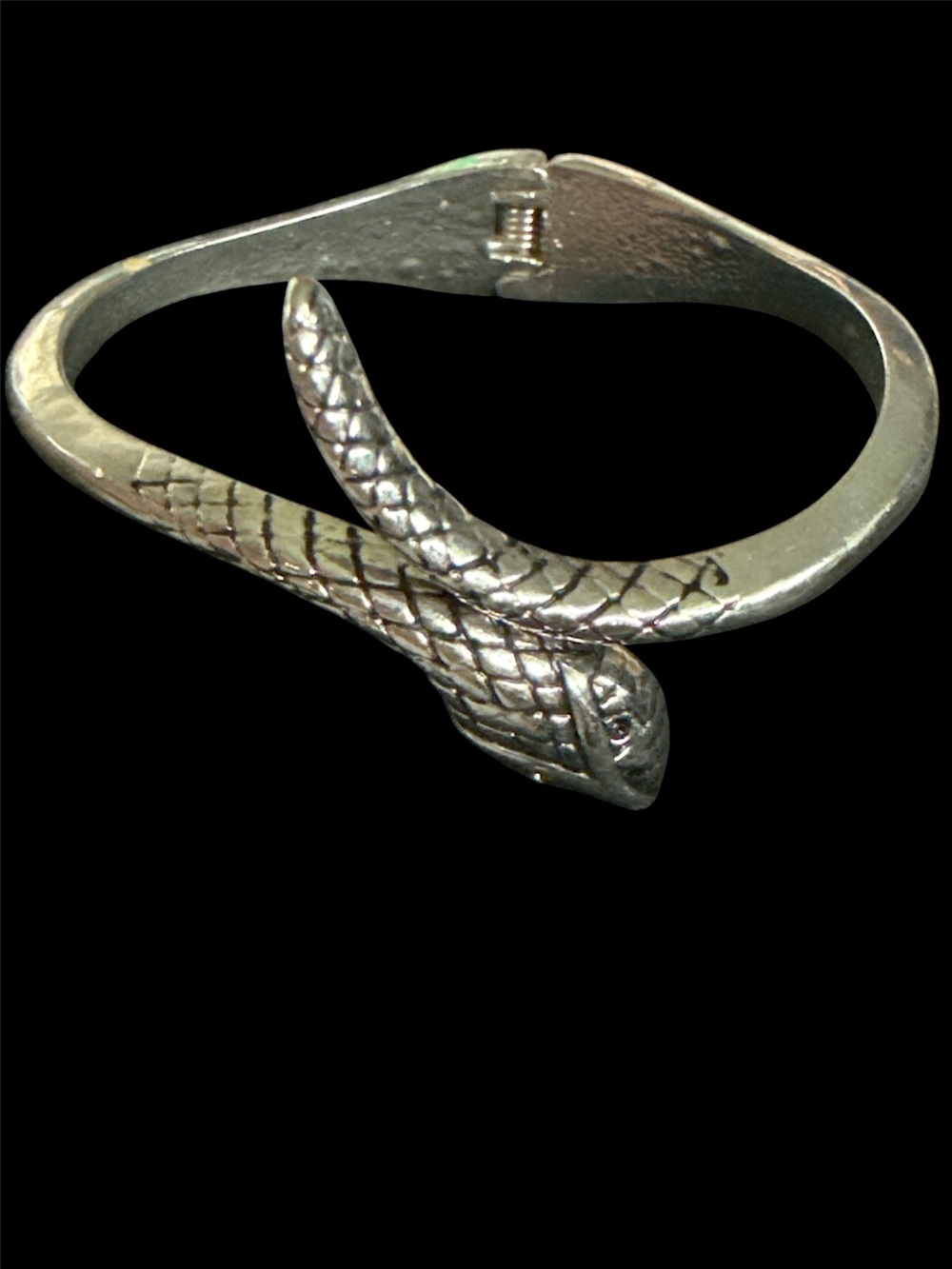 Vintage Silver Tone Hinged Serpent / Snake Cuff Bracelet⁠
